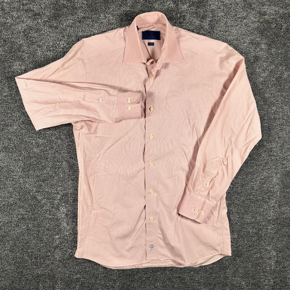 David Donahue Shirt Mens 15.5 32/33 Trim Fit Orange Micro-Check Button-Down